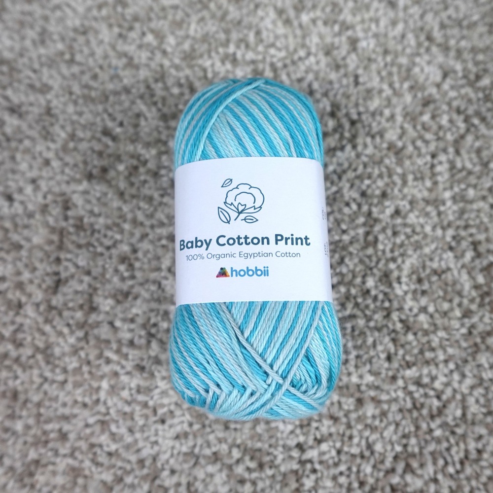 Hobbii Baby Cotton Print Yarn 100% Organic Egyptian Cotton Blue Color 06 50g
